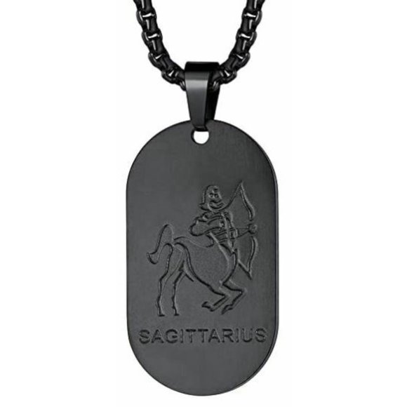 FaithHeart Other - FaithHeart Sagittarius Black Stainless Steel Horoscope Necklace Engravea…